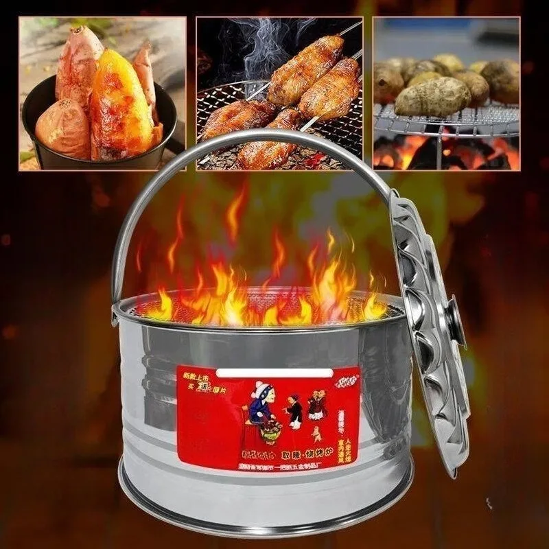Stainless Steel Fireplace Stove for Winter Home Use Windproof Heater Barbecue Grill Outdoor Vintage All-in-one Charcoal Grill