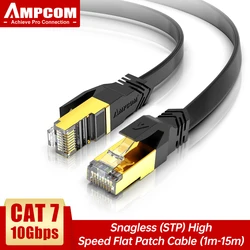 Cable de red AMPCOM RJ45 Cat7 Lan Cable STP RJ 45 Cable Ethernet plano Cable de conexión para ordenadores de escritorio enrutador módem portátil