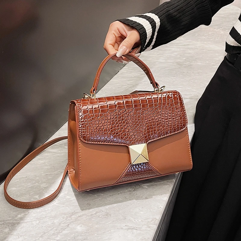 Designer Luxe Zachte Top-Handtas Vrouwen Goud Zilver Alligator Lederen Handtas Meisje Merk Kleine Vierkante Schouder Crossbody Tassen