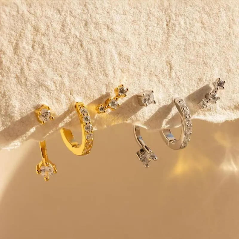 3Pcs/Set Crystal Zircon Stud Earrings For Women Girls Cute Copper Stackable Ear Bone Piercing Fashion Jewelry Accessory Set