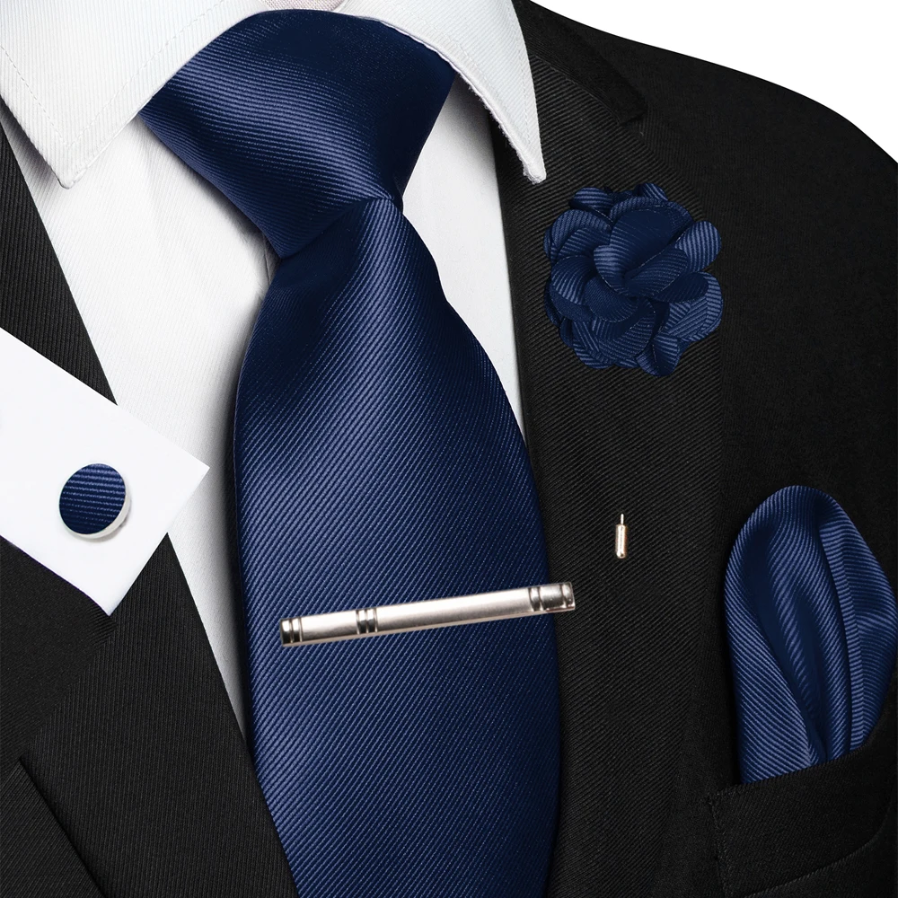 JEMYGINS Blau Solide Hochzeit Krawatte Für Männer Hanky Manschettenknopf Brosche Geschenk Herren Elegante Krawatte Mode-Business Party Dropshiping – Detail 9