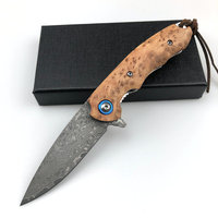 Trskt Damascus Tactical Knife Camping Knives Flipper Folding Hunting Survival Knife Pocket Edc Tool Wood Handle Dropshipping
