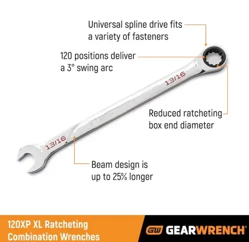 7 Pc. 120XP Universal Spline XL Ratcheting Combination Wrench Set