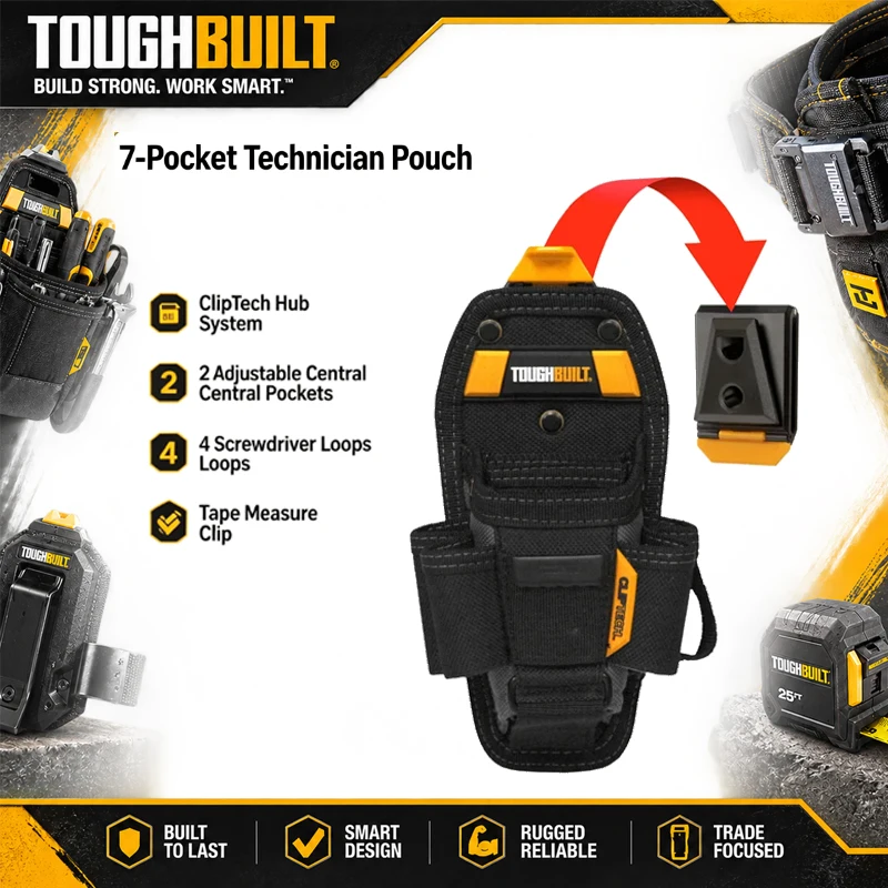 Toughbuilt TB-CT-36-M7 Technician Tool Bag, 7 Pockets With ClipTech Hub Multi-Functional Storage, Suitable For Electricians And