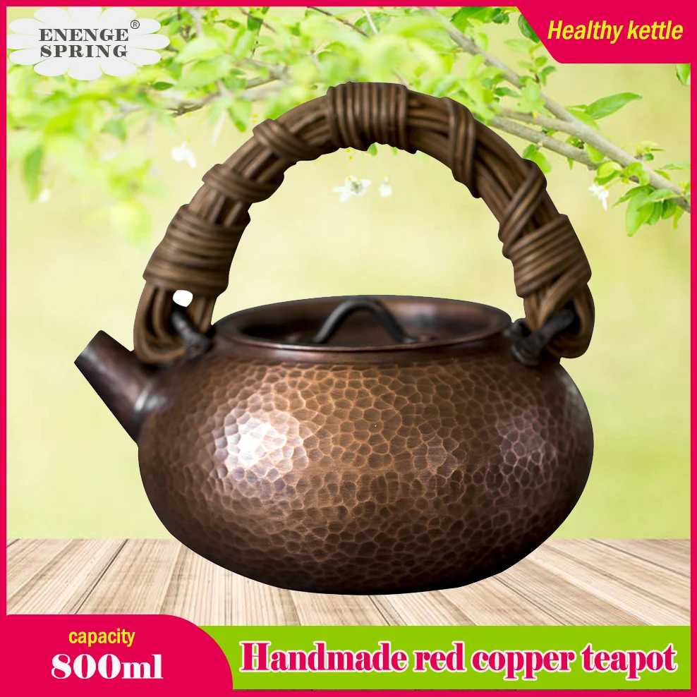 

Pure Handmade Copper Boiling Water Kettle Vine Woven Handle Teapot Vintage Style Tea Boiling Pot Household Kung Fu Tea Set 800ml