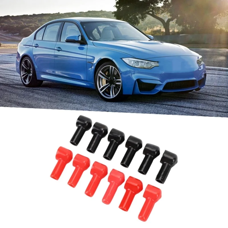 12Pcs Battery Terminal Boot Insulating Cover 6 Red 6 Black Cable Lug Protector Cover Cap For Vehicle Marine Commercial