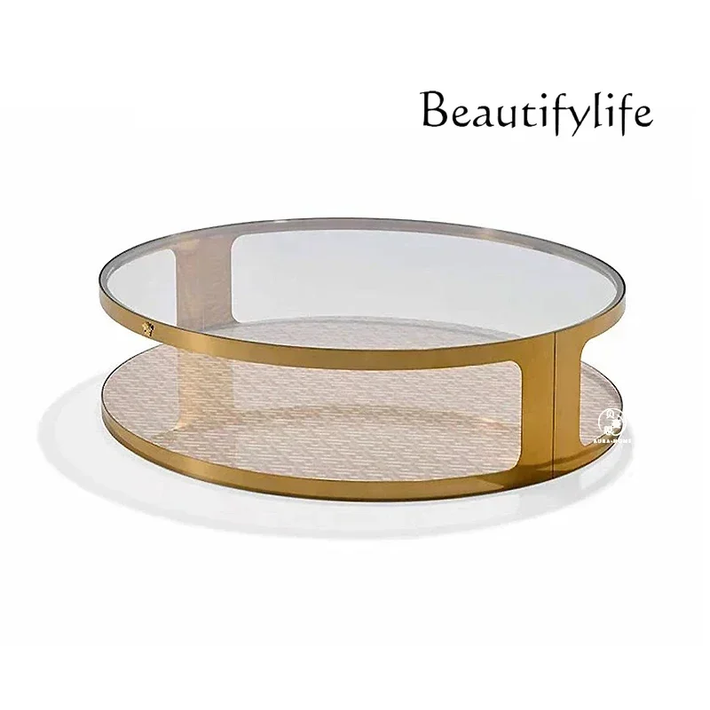

high-end coffee table light luxury high-end modern simple living room household stainless steel glass combination tea table