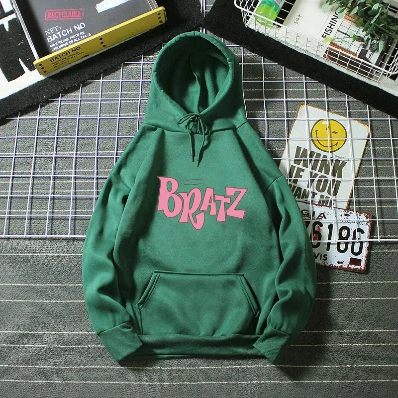 

Толстовка с буквенным принтом Bratz, осенне-зимняя флисовая толстовка унисекс с длинными рукавами, повседневная универсальная толстовка с капюшоном, уличная одежда в стиле уличной одежды
