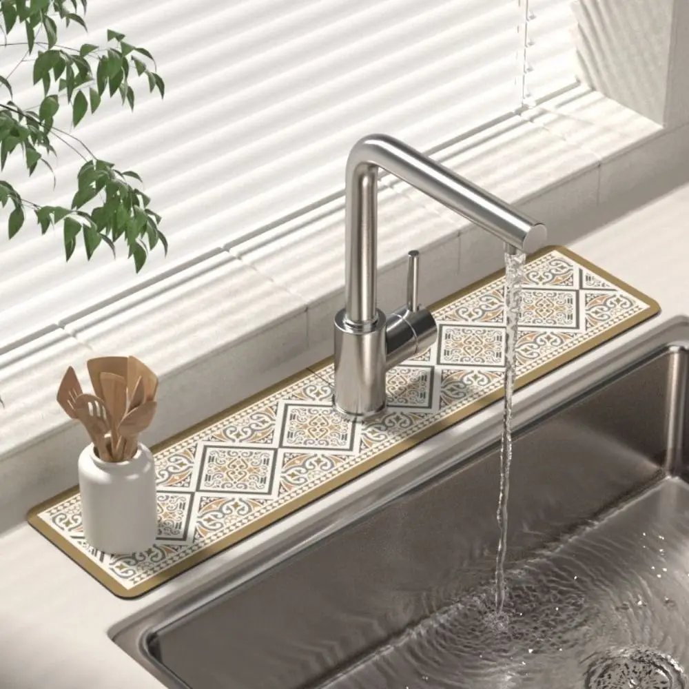 1Pcs Diatom Mud Faucet Mat Water Ripples Kitchen Bathroom Drainage Pad Wash Basin Large Sink Splash Pad Countertop Protector