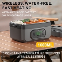 Wireless Electric Lunch Box with 1600ML Capacity Portable Heating 6Speed Constant Temperature Outdoor Lunch Box