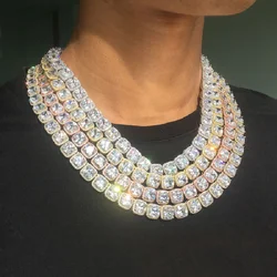 Hip Hop Bling AAAAA CZ Tennis Choker Necklace Iced Out Square Clustered Tennis Chain