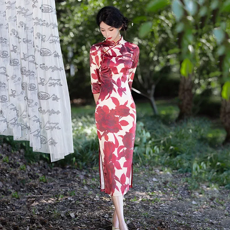 

Весенне-осеннее двухслойное старое шанхайское женское платье Cheongsam в китайском традиционном стиле, новое улучшенное женское платье Ципао с воротником-стойкой