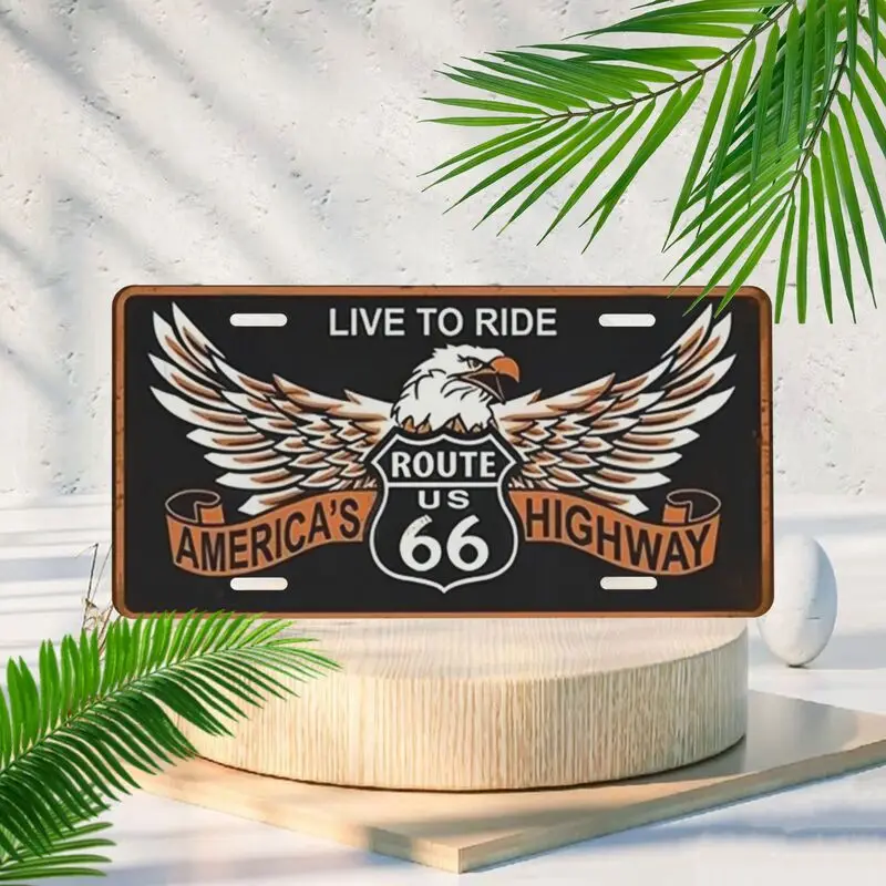 Vintage printed with"LIVE TO RIDE""ROUTE US 66""AMERIC'S HIGHWAY"decorative license plates,car license plates,garage decorations
