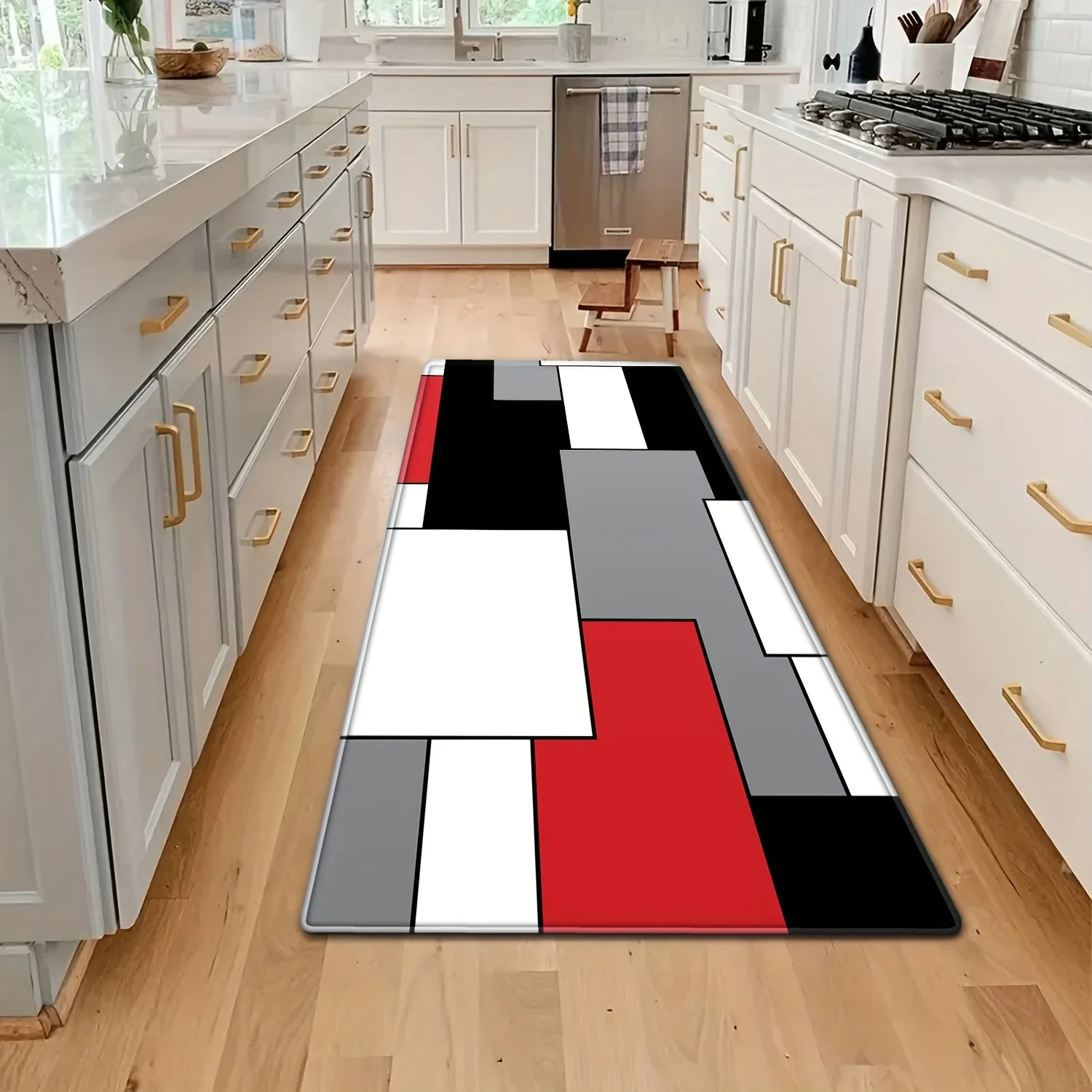 Luxury Emerald Marble Geometric Long Runner Mat Gold Line Abstract Stone Texture Floor Rug for Modern Kitchen Home Decor