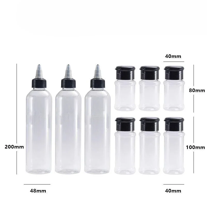 مجموعة زجاجات توابل محمولة للاستخدام الخارجي للتخييم والنزهات وحقيبة الشواء - علبة توزيع الزيت مع صندوق توابل مركب