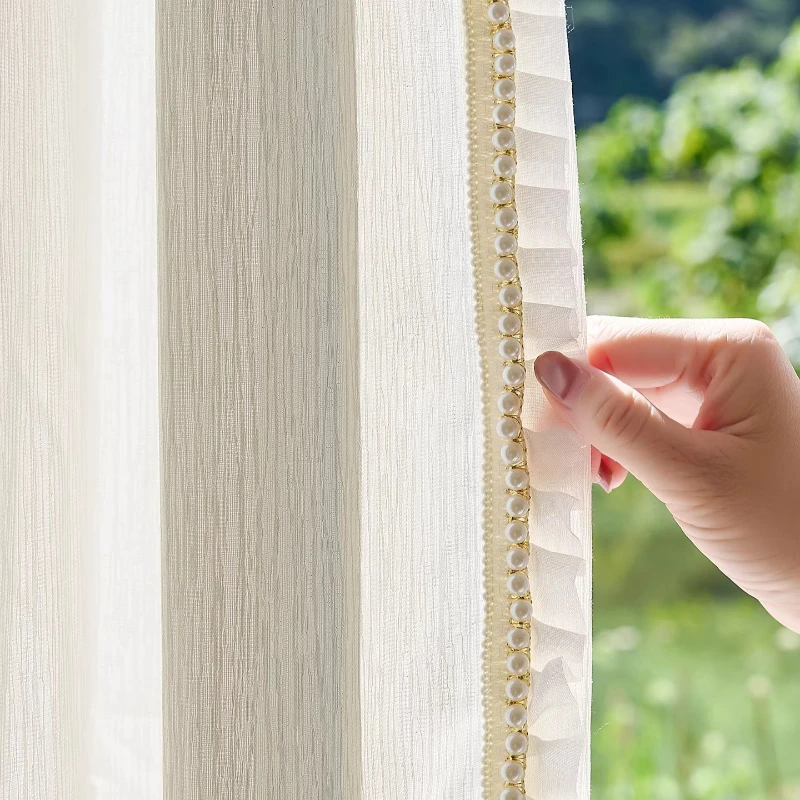 

Beige Textured White Tulle Pearl Lace Thicken Sheer Curtains for Living Dining Room Bedroom Window Decor Luxury Elegant Door