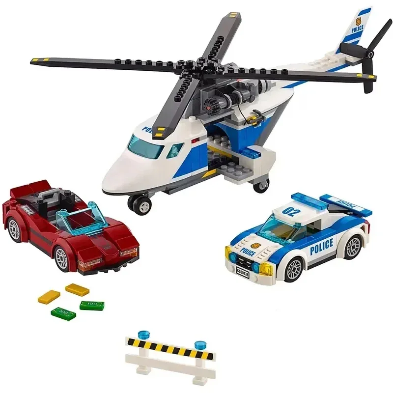 Conjuntos de tijolos compatíveis série cidade blocos de construção de alta velocidade polícia perseguição helicóptero moc brinquedos para crianças presentes 60138