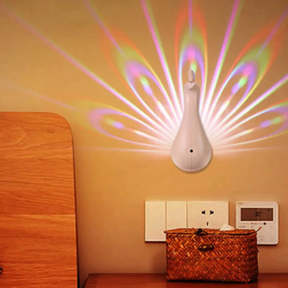 New LED Projector Night Light Remote Control Peacock Projection Wall Lamp USB Charging Colorful Nightlight Gifts Home Room Decor