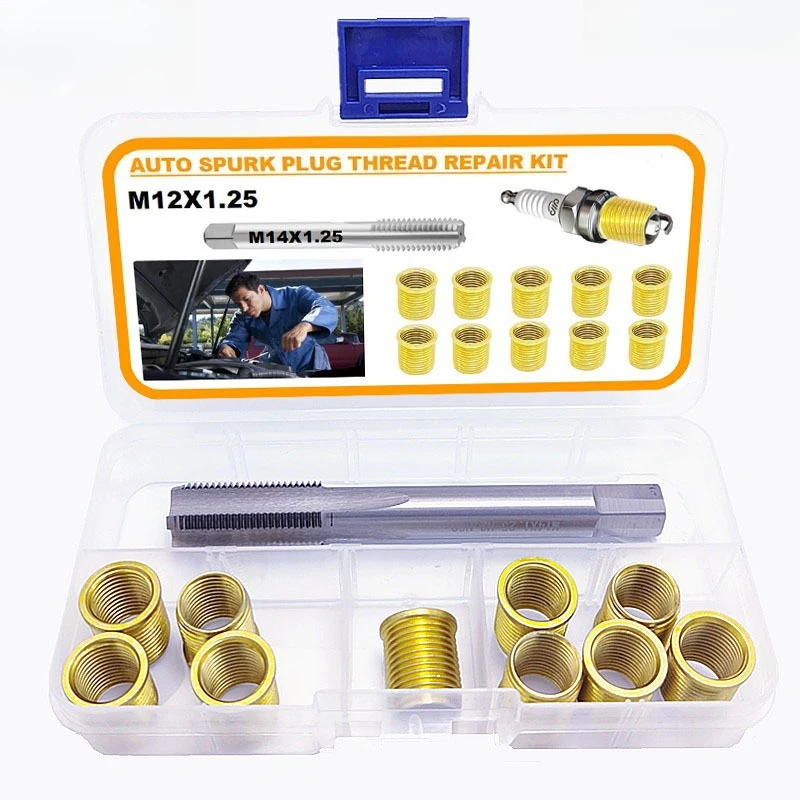 11PCS Spark Plug Thread Repair Kit M10 M12 M14 Tap Thread Inserts for Stripped Spark Plug Hole Cylinder Head Auto Engine Repair