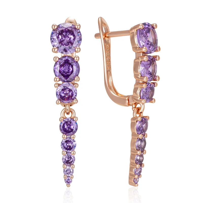 Kinel Hot Shiny Purple Natural Zircon Drop Earrings For Women Trend 585 Rose Gold Color Bride Wedding Fine Jewelry Crystal Gift