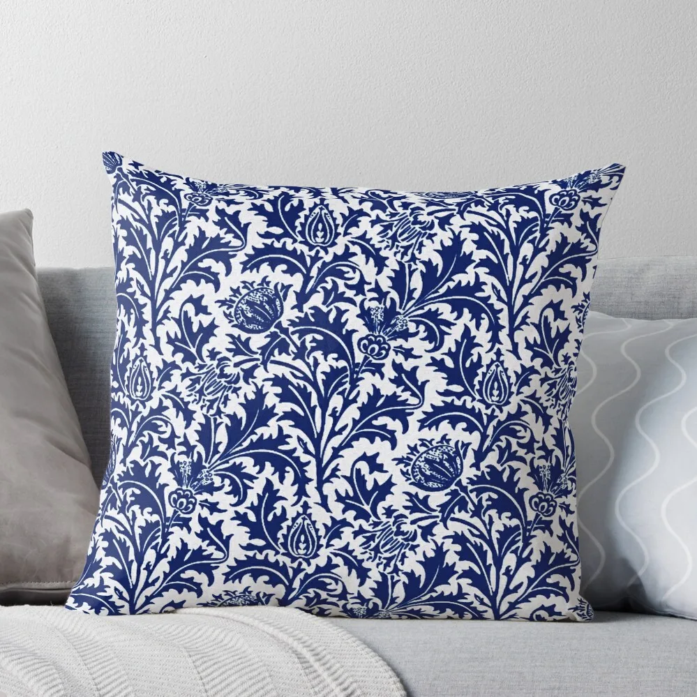 

William Morris Thistle Damask, Navy Blue and White Throw Pillow Pillows Aesthetic pillows decor home christmas pillowcases