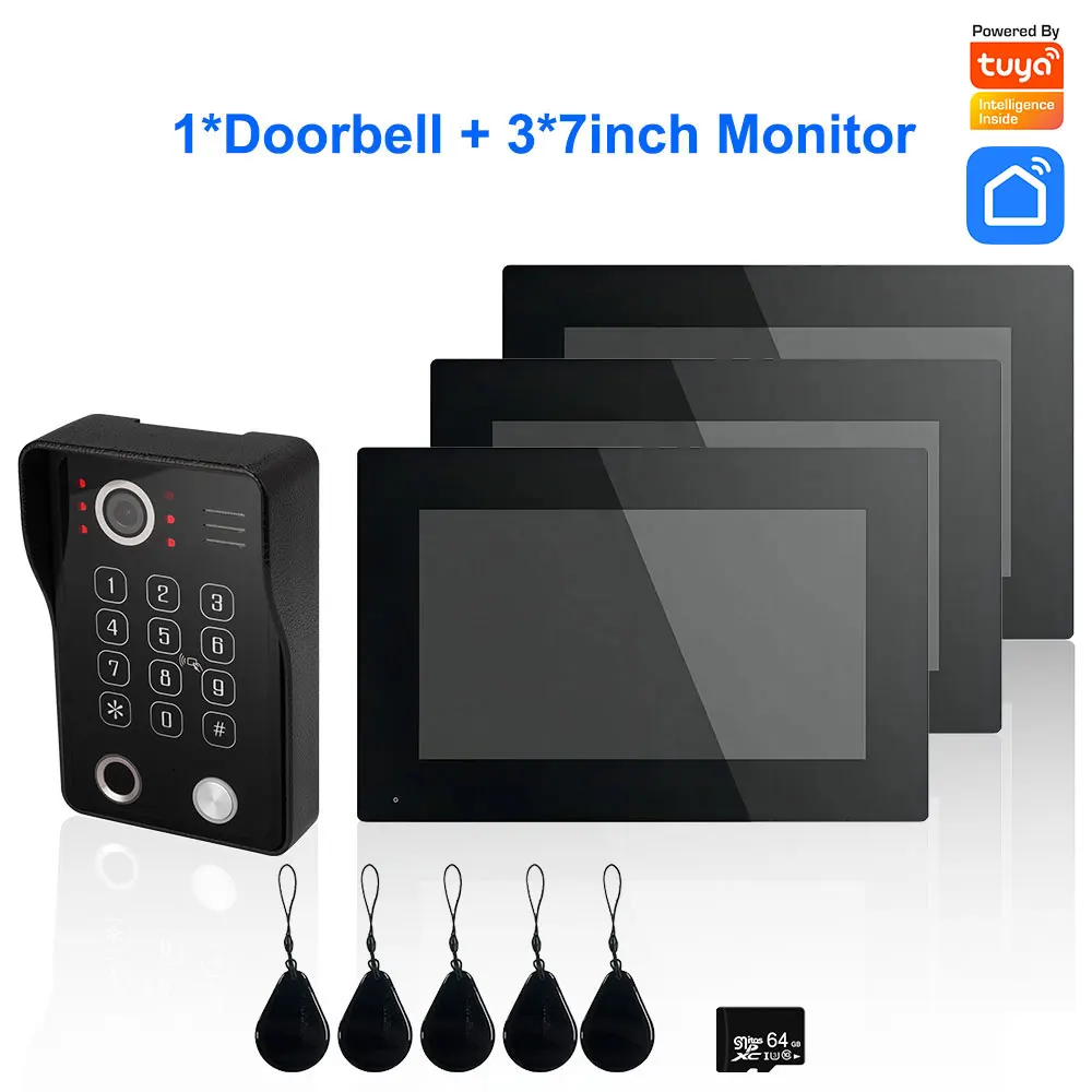 

Fingerprint 5 in 1 Unlock Doorbell Video Intercom for Home Touch Screen Video Doorphone 1080P Tuya Security 7inch Monitor 1V3