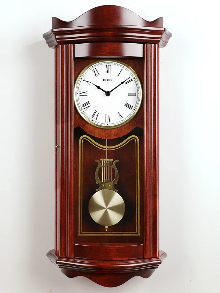 Living Room European-Style Retro Solid Wood Music Big Pendulum Clock Bell Time Quartz Clock