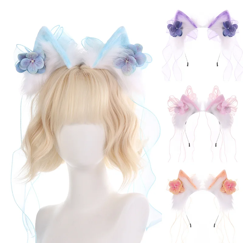

Plush Animal Ear Headband Lei Ribbon Headwear PetalsHandmade Plush Accessory Party DIY Decoration Festival Gifts