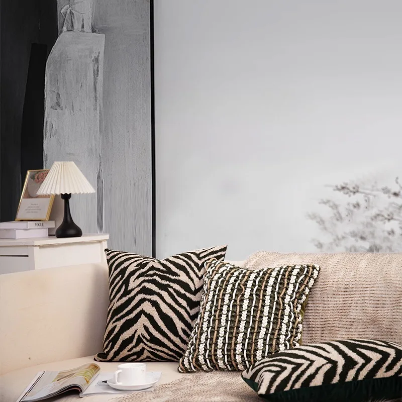 Green Cushion Cover Jacquard Zebra Stripes Pillow Covers Decorative for Sofa Bedroom Living Room Home Decor Pillowcase 45x45