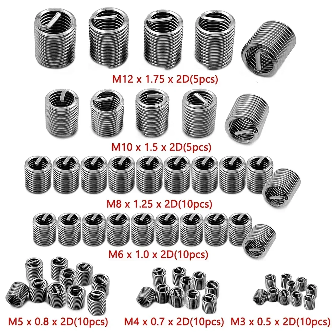 Wire Thread Insert M3 M4 M5 M6 M8 M10 M12 Fastening Thread Insert Stainless Steel Spiral Wire Screw Sleeve Wear Repair Kit