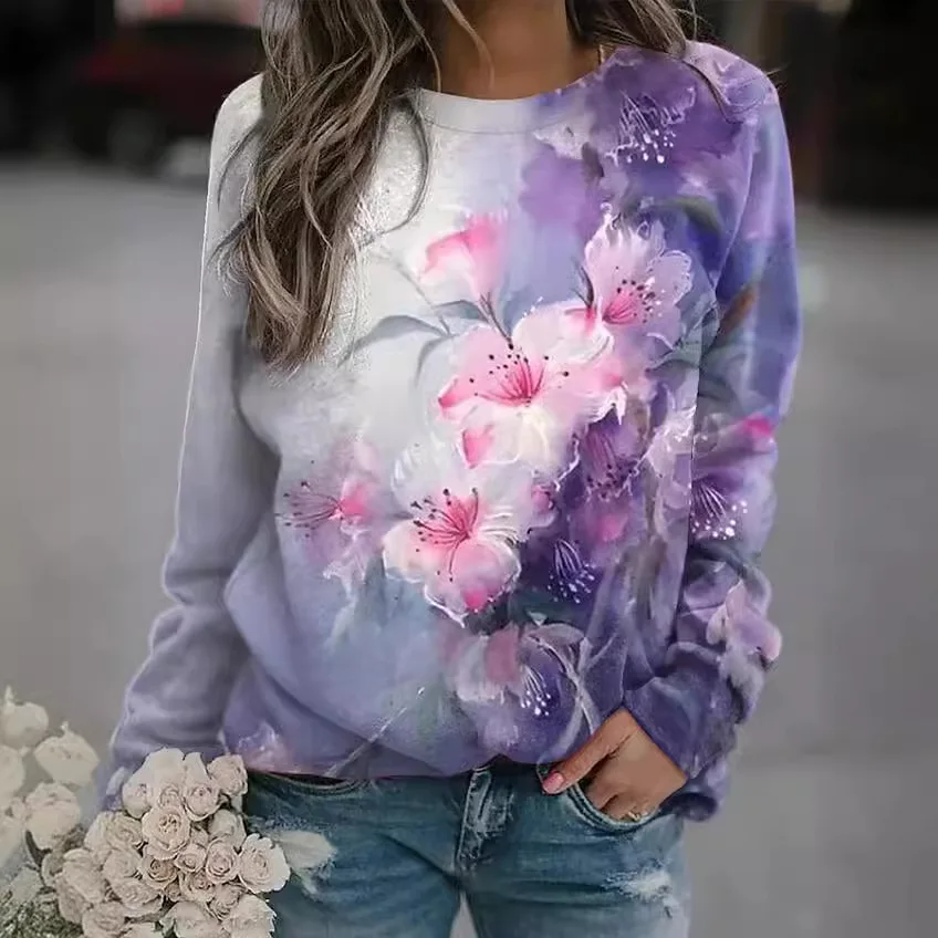 2024 New Autumn/winter Long Sleeve Printed T-shirt for Ladies