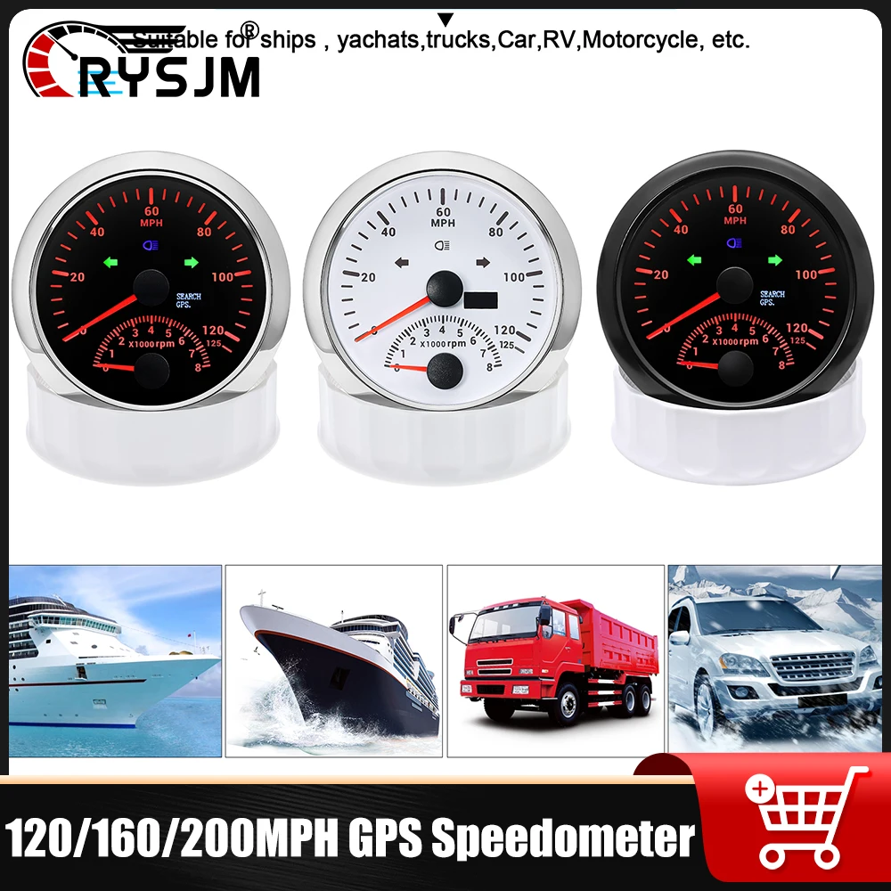 85mm GPS Speedometer 2 In 1 120/160/200MPH Speed Gauge + 0-8000 RPM Tachometer For 12V 24V Car Boat Marine Vehicle With Antenna