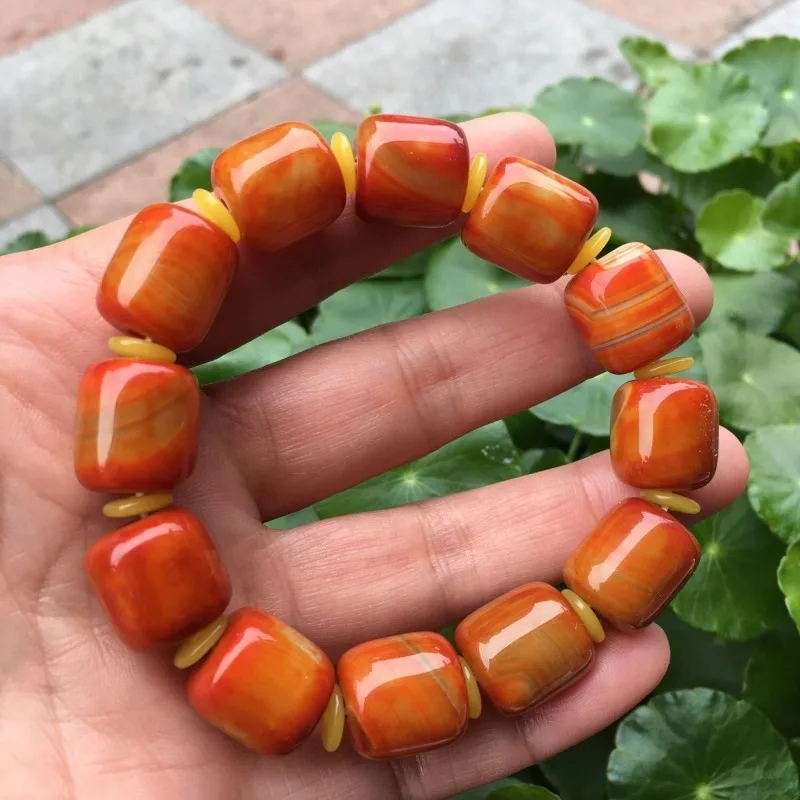 

Warring States Red Agate Bracelet Bucket Bead Bracelet, Classic Fashion Retro