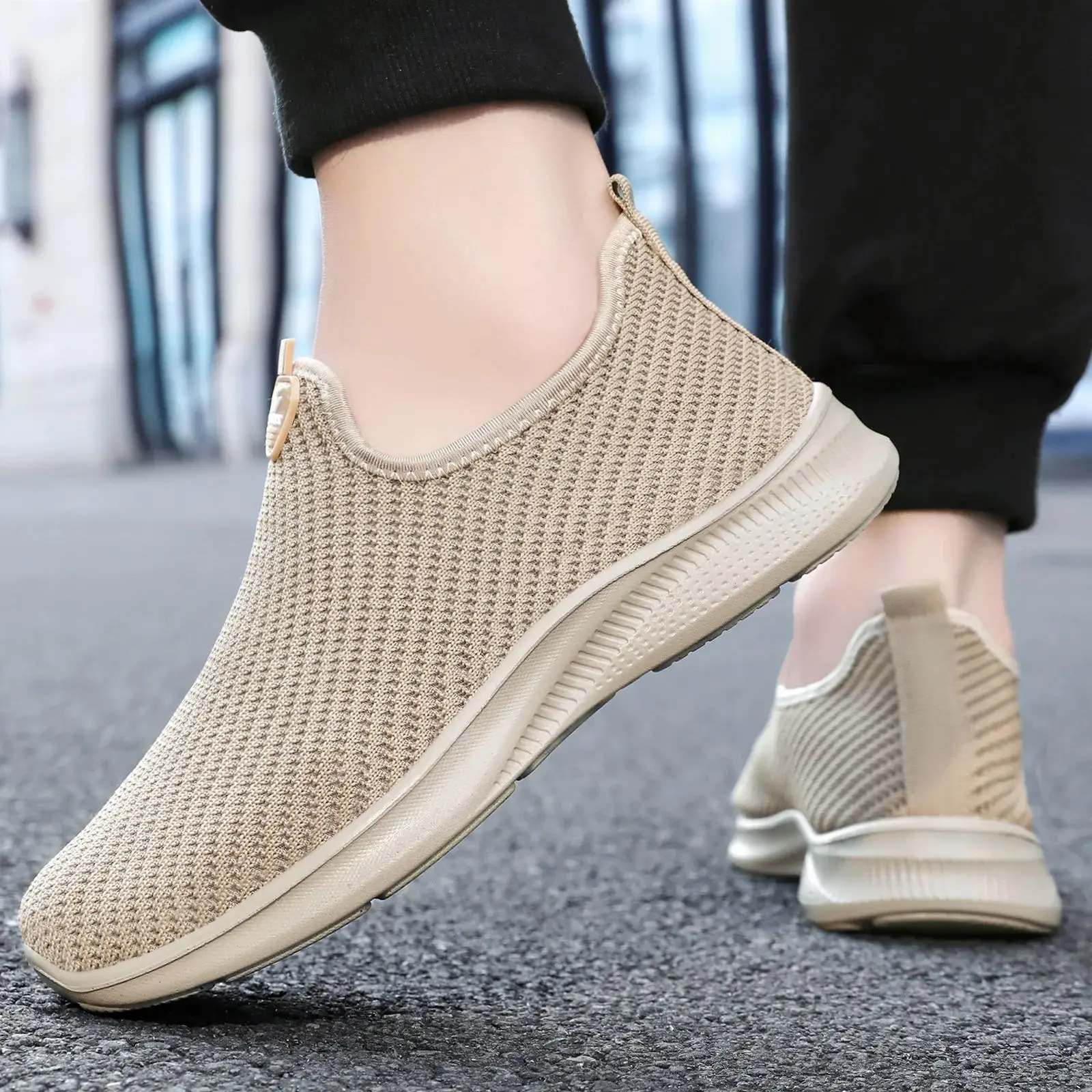 2026 New Men's Breathable Knitted Slip On Sneakers Lightweight Comfortable Casual Shoes Non-Slip Walking Shoes for Daily Wear