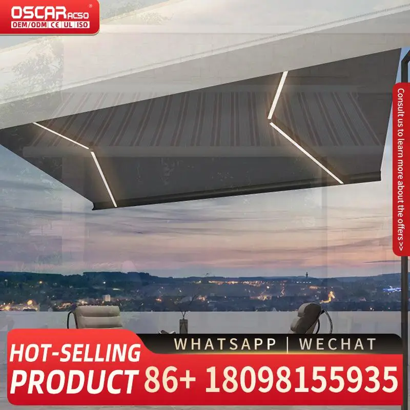 

Motorized Retractable Outdoor Awning with Full Cassette for Conservatory Garden Patio Retractable Awning