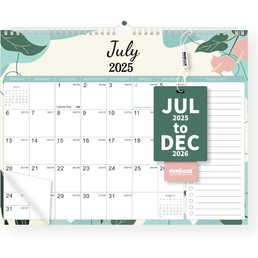 

20252026 Wall Calendar 18 Months Calendar from July 2025 to December 2026 14.8" x 11.5" Spiral Binding Wall Hanging Calendar Pe