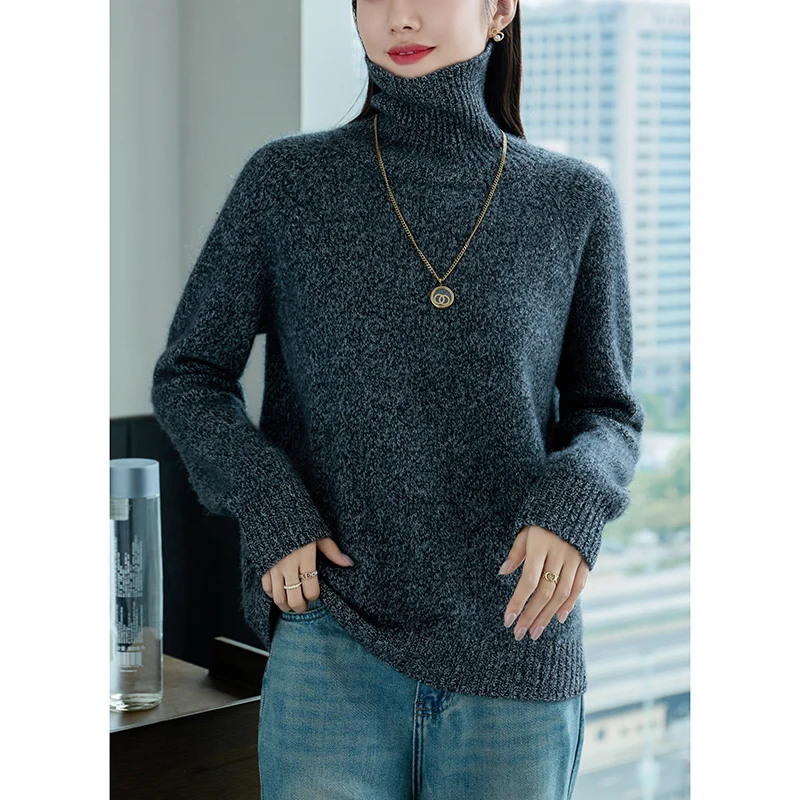 Y2k 100% Wool Women\'s Sweater Winter Thickening Polychrome Warm Loose Large Size Heat Pullover 2024 Female