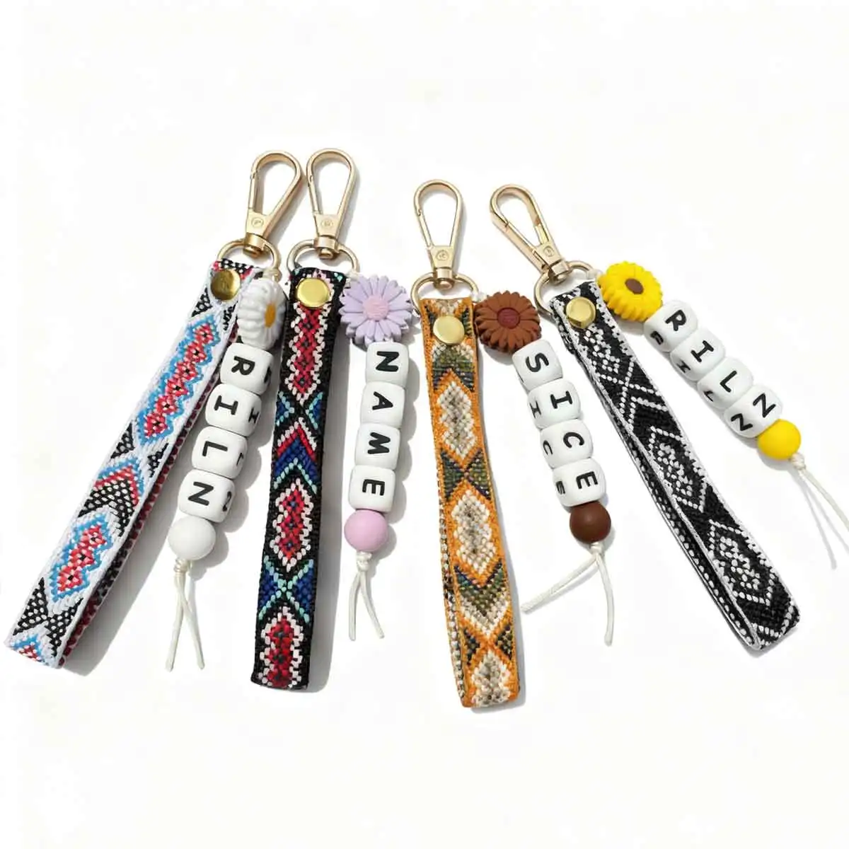 Custom Daisy Keychain, Bohemian Bag Charm