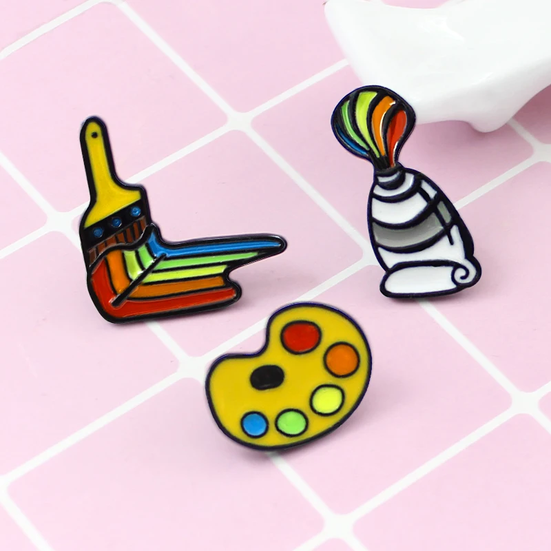 Painting Tools Palette Paint Tube Brush Brooch Rainbow Art  Paint pigment Enamel Pins for Friend kid Hat Bag Accessories Jewelry