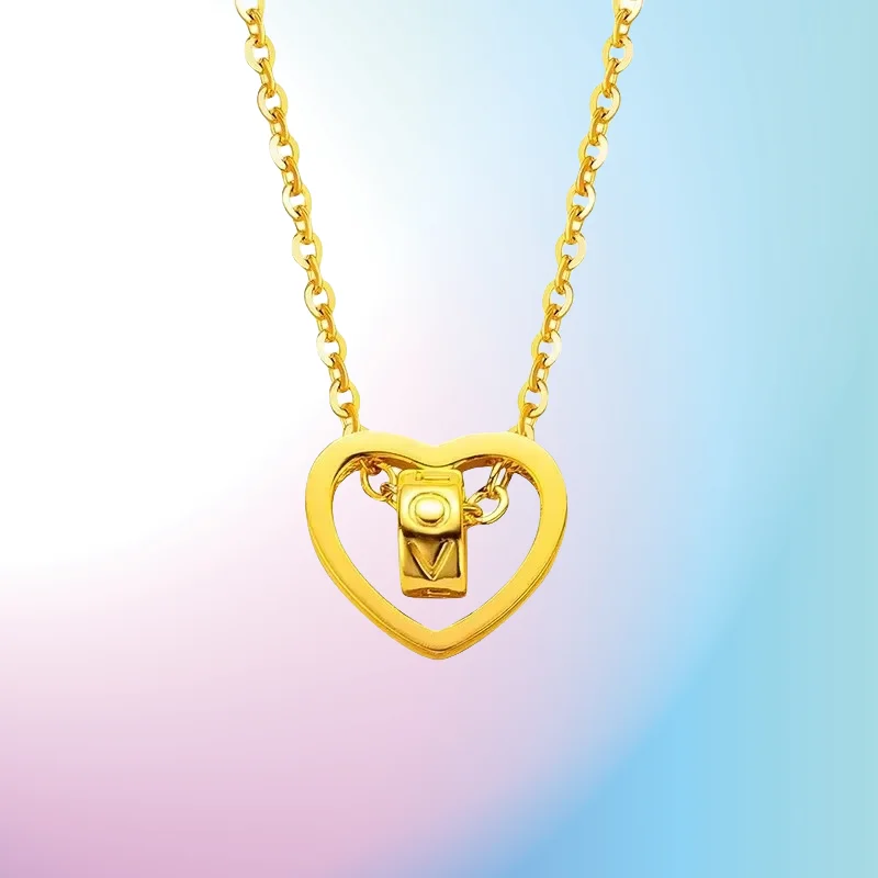 

new 9999 Real Gold 24K Korean version exquisite love collarbone necklace rotatable love heart necklace women's wedding jewelry