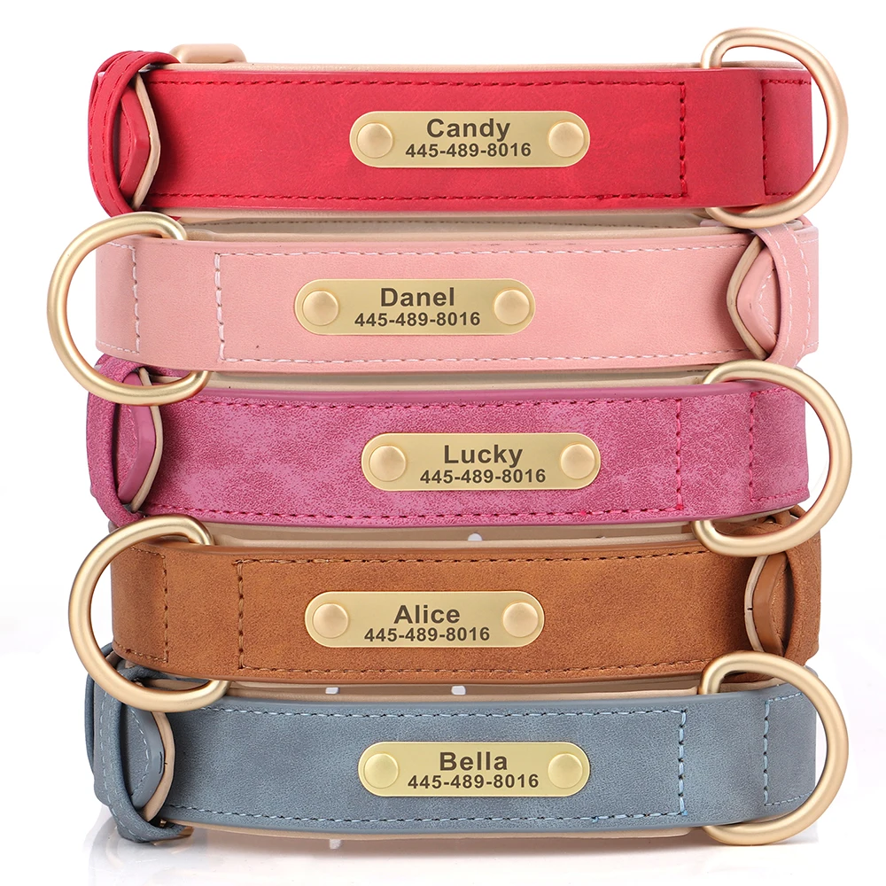 Personalized Dog Collar Leash PU Leather Dog Collars Pet Walking Lead Rope For Small Medium Large Dogs Free Custom ID Nameplate