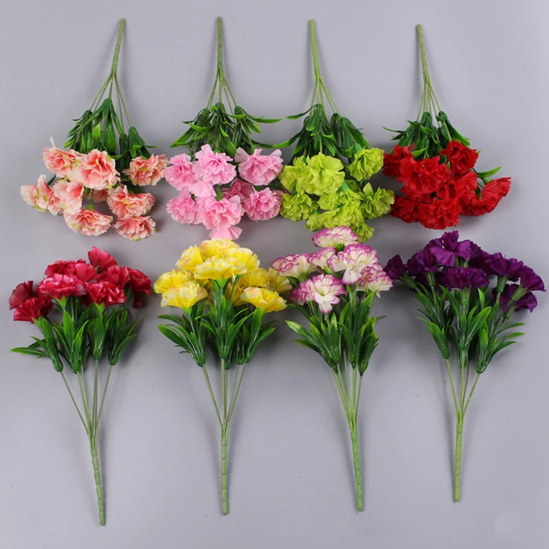 10 Heads Artificial Carnation Home Decoration Multi Color Beauty Silk Fake Flower Especial For Wedding And Festival Decoration