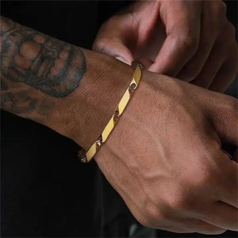 Punk Irregular Chain Link Bracelets 18/21cm Gold Silver Color Stainless Steel 3mm Hand Chain for Men Women Hip Hop Jewelry Gift