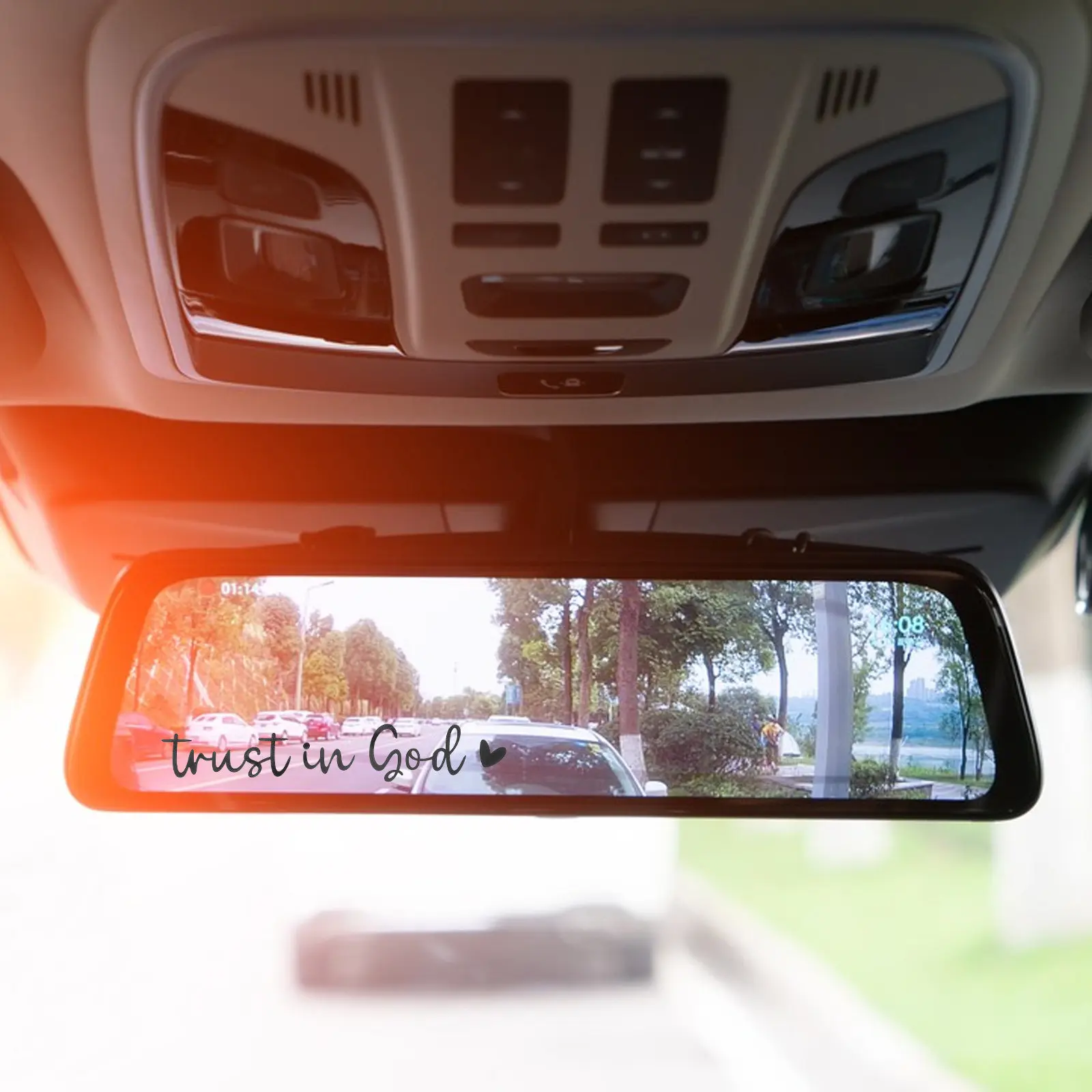 2Pcs Trust in God Car Mirror Decal Rearview Vinyl Sticker Reflective Safety Reminder Faith-Based Driving Accessory for Makeup