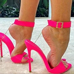 Rose Red Peep Toe Ankle Strap Sandals Stilettos High Heels High Heel Shoes for Women Fashion Heels 2025 New Zapatos Para Mujere