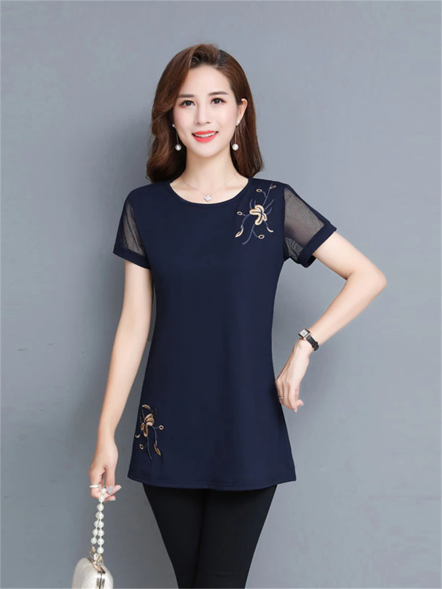 4XL Women Spring Summer Blouses Shirts Lady Fashion Casual Half Sleeve O-Neck Collar Sexy Lace Embroidery Blusas Tops TT2501