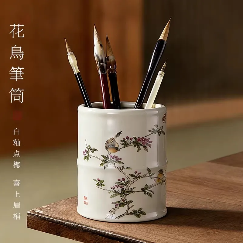 

Керамическая подставка для каллиграфических кистей, расписанный вручную контейнер для кистей в китайском стиле, настольный органайзер для художественных кистей