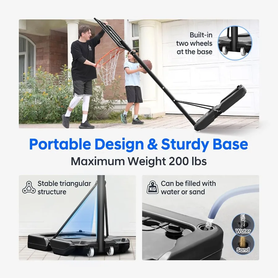 Баскетбольное кольцо HEROPRO, регулируемое 3,310 футов, с 40 небьющимися щитами, портативные баскетбольные ворота для молодежи, подростков, на открытом воздухе, в помещении