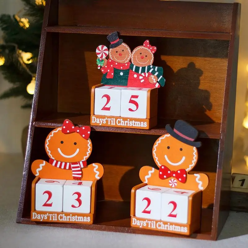 xmas Count Down Calendar Gingerbread Man Wooden Calendar Christmas Ornaments Home Desktop Desk Decoration New Year Nativity Gift