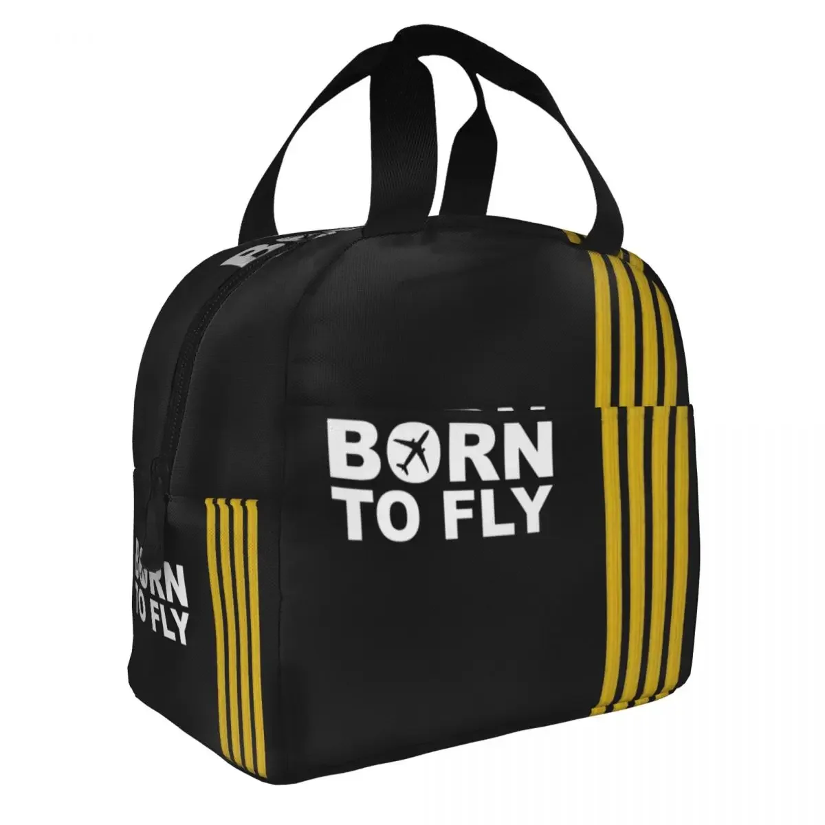 Custom Born To Fly Captain Stripes Flight Pilot Thermal Insulated Lunch Bag Aviation Aviator Airplane Resuable Lunch Food Box